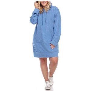 White Mark Plus Size 1X Hooded Pullover Kangaroo Fleeced Sweatshirt Dress Blue